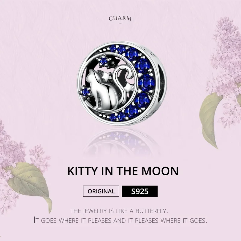 (bilde for) Pandora Style Silver Kitty In The Moon Charm - SCC1204 - Vis 2