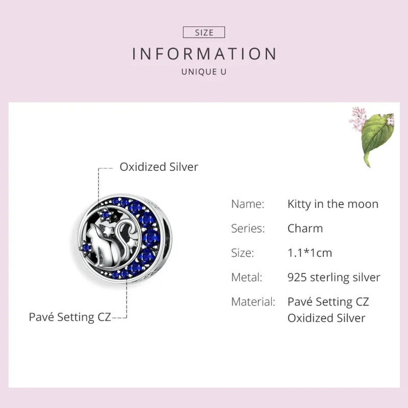 (bilde for) Pandora Style Silver Kitty In The Moon Charm - SCC1204 - Vis 3