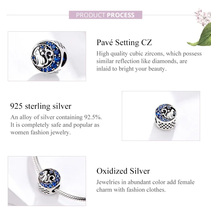 (bilde for) Pandora Style Silver Kitty In The Moon Charm - SCC1204 - Vis 4