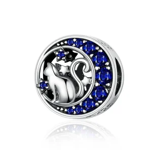 (bilde for) Pandora Style Silver Kitty In The Moon Charm - SCC1204