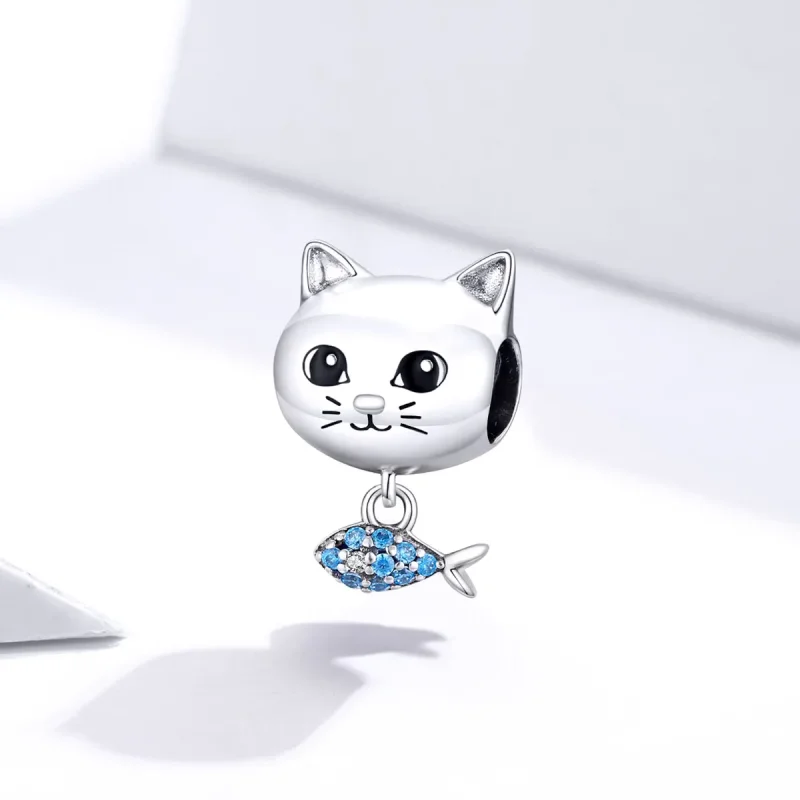 (bilde for) Pandora Style Silver Kitty Love Fish Charm - BSC226 - Vis 2
