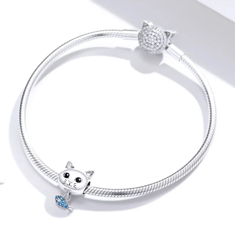 (bilde for) Pandora Style Silver Kitty Love Fish Charm - BSC226 - Vis 3
