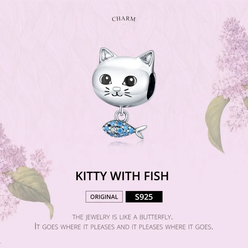 (bilde for) Pandora Style Silver Kitty Love Fish Charm - BSC226 - Vis 6