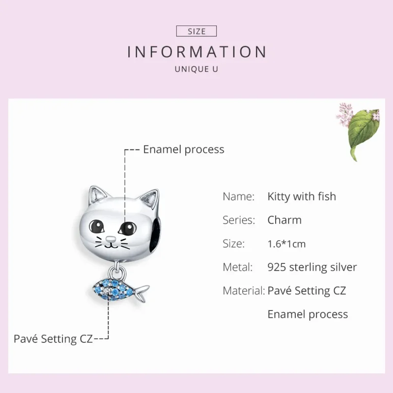 (bilde for) Pandora Style Silver Kitty Love Fish Charm - BSC226 - Vis 7