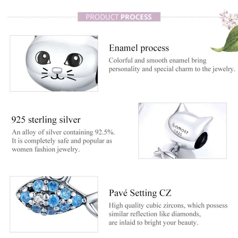 (bilde for) Pandora Style Silver Kitty Love Fish Charm - BSC226 - Vis 8