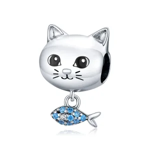 (bilde for) Pandora Style Silver Kitty Love Fish Charm - BSC226