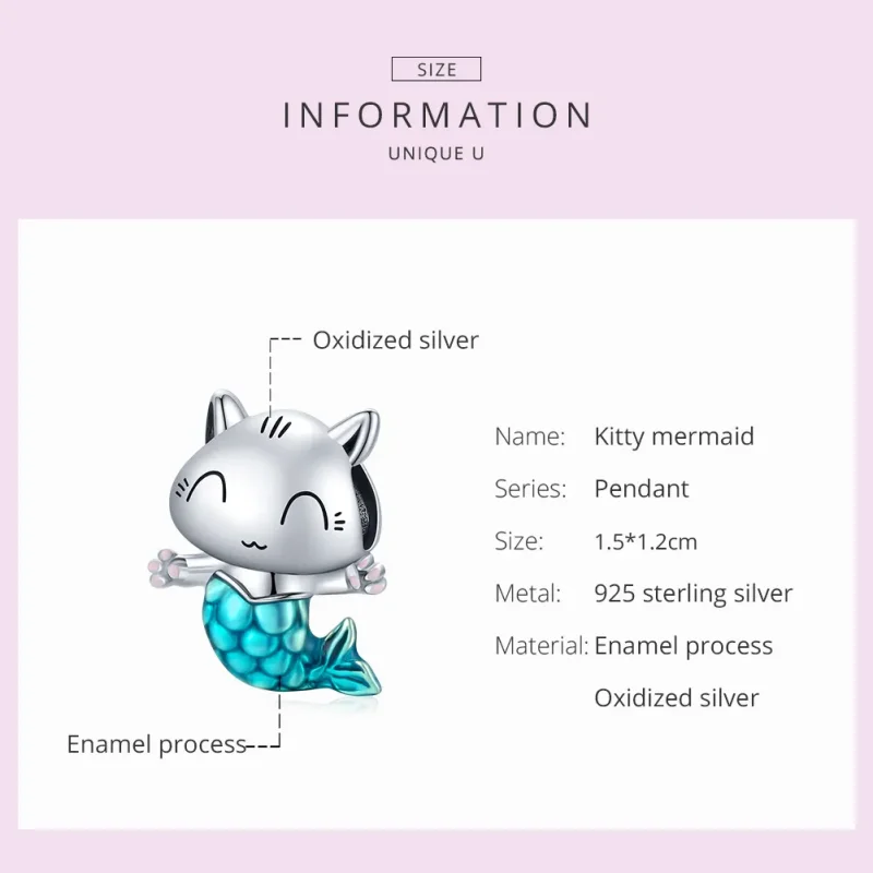 (bilde for) Pandora Style Silver Kitty Mermaid Charm - SCC1852 - Vis 5