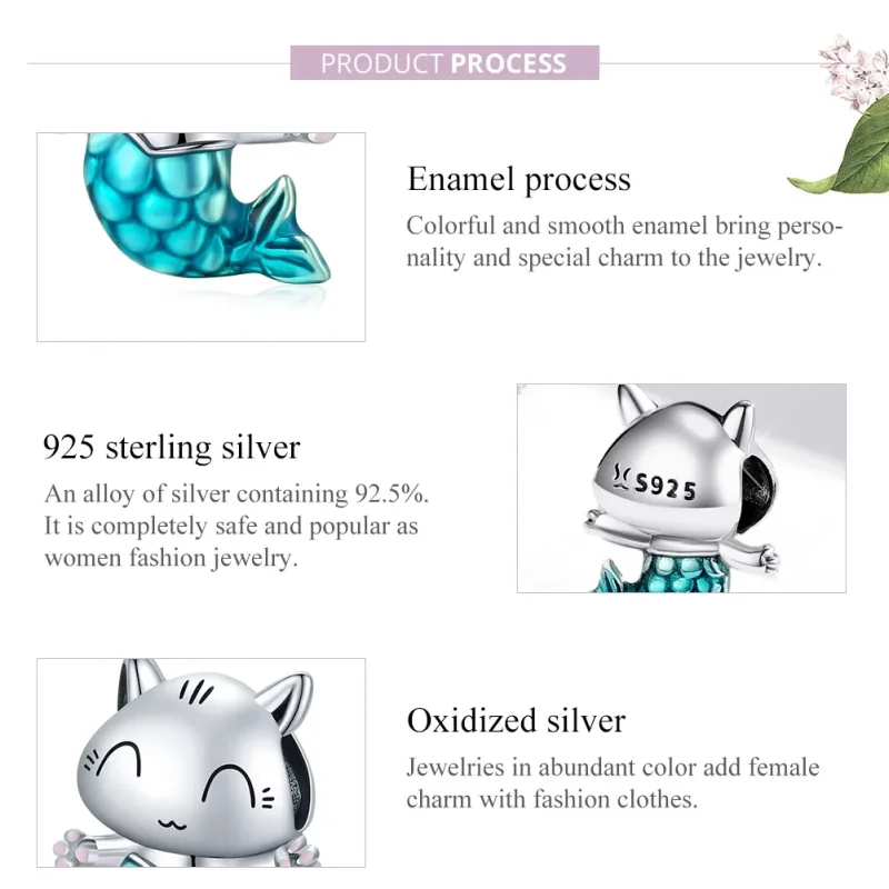 (bilde for) Pandora Style Silver Kitty Mermaid Charm - SCC1852 - Vis 6