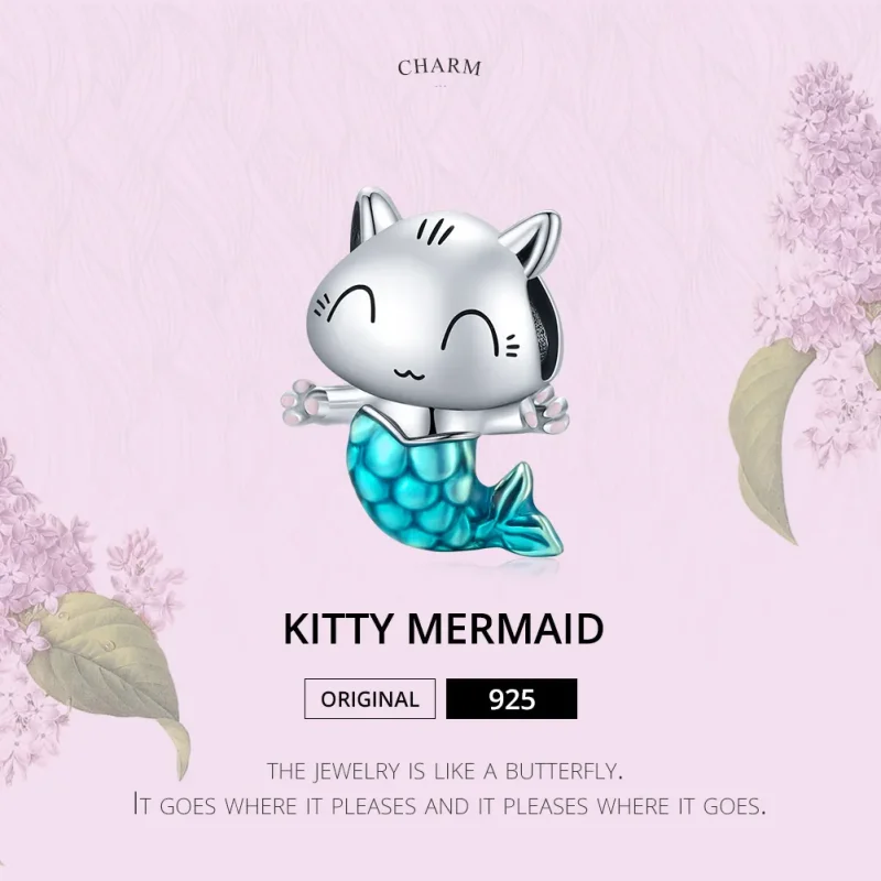 (bilde for) Pandora Style Silver Kitty Mermaid Charm - SCC1852 - Vis 7
