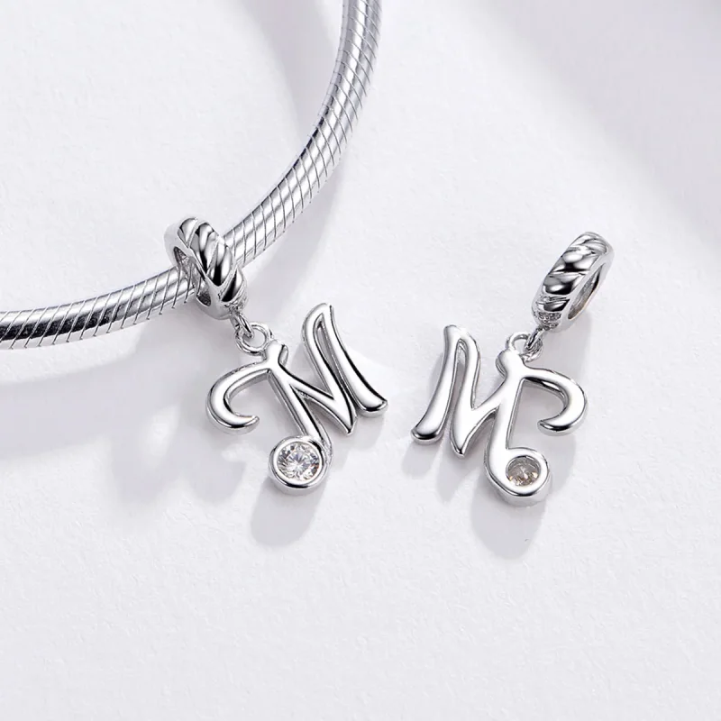 (bilde for) Pandora Style Silver Letter M Dangle - SCC1183-M - Vis 3