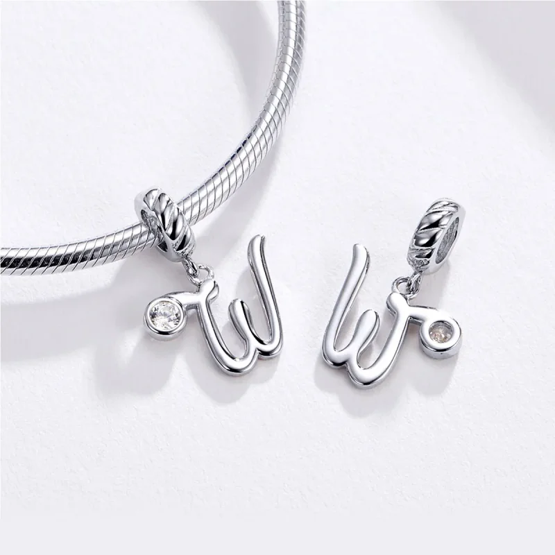 (bilde for) Pandora Style Silver Letter W Dangle - SCC1183-W - Vis 3