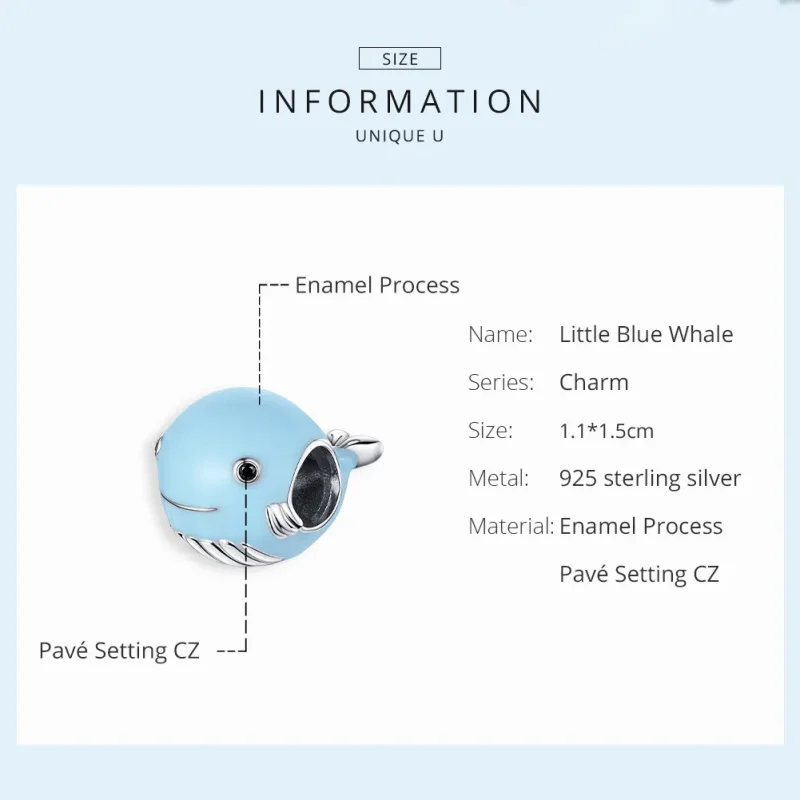 (bilde for) Pandora Style Silver Little Blue Whale Charm - BSC250 - Vis 6