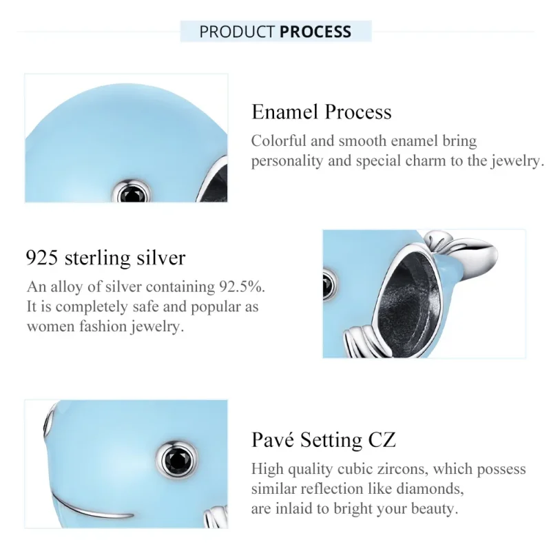 (bilde for) Pandora Style Silver Little Blue Whale Charm - BSC250 - Vis 7