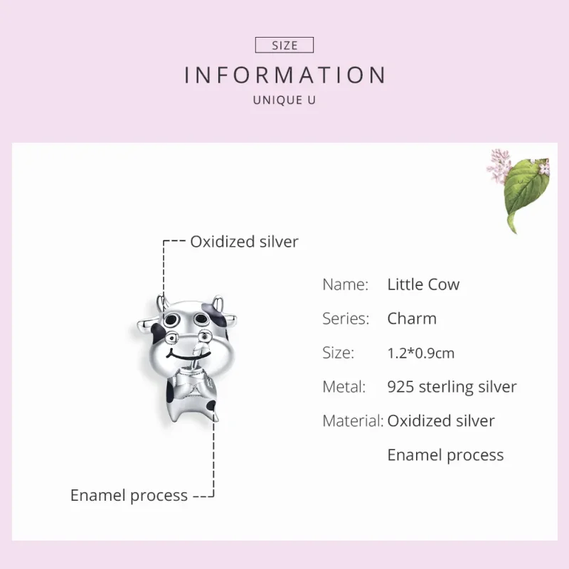 (bilde for) Pandora Style Silver Little Cow Charm - SCC1574 - Vis 7