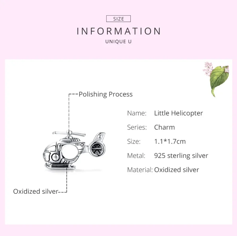 (bilde for) Pandora Style Silver Little Helicopter Charm - SCC1699 - Vis 6
