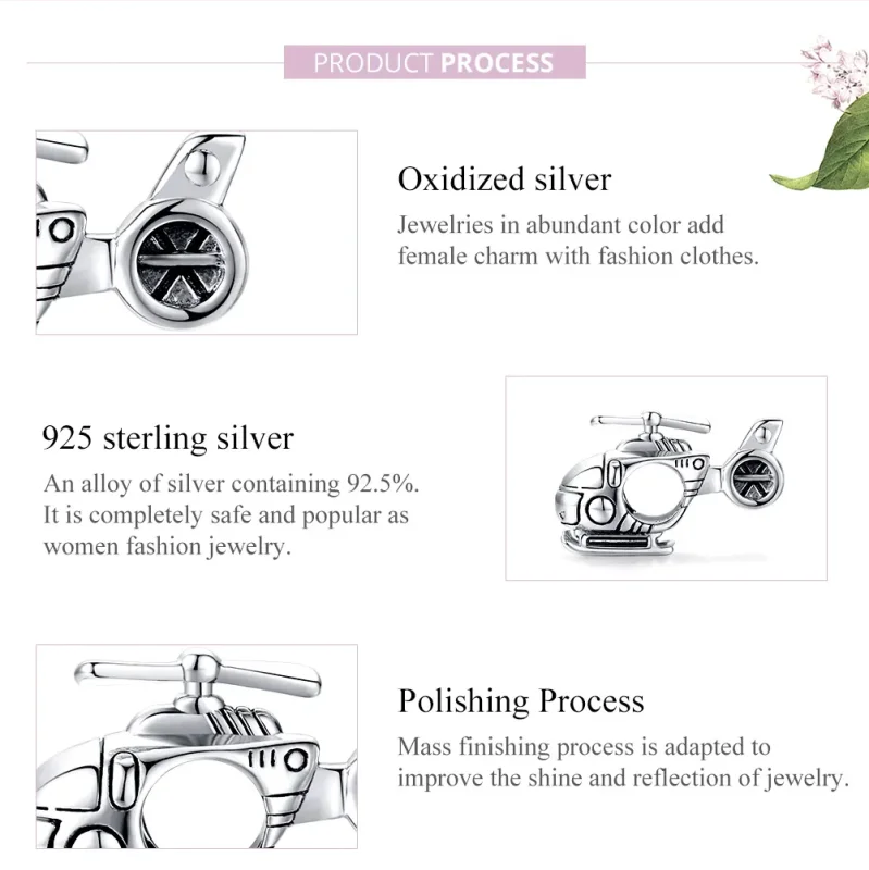 (bilde for) Pandora Style Silver Little Helicopter Charm - SCC1699 - Vis 7