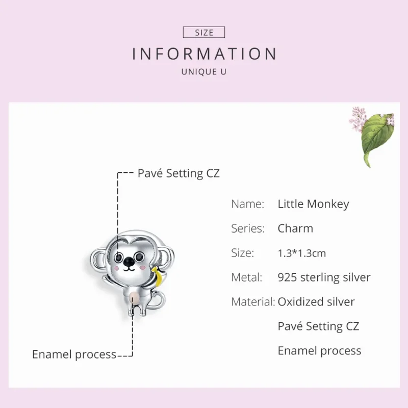 (bilde for) Pandora Style Silver Little Monkey Charm - SCC1575 - Vis 7
