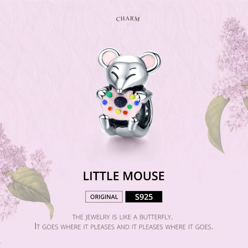 (bilde for) Pandora Style Silver Little Mouse Charm - SCC1318 - Vis 2