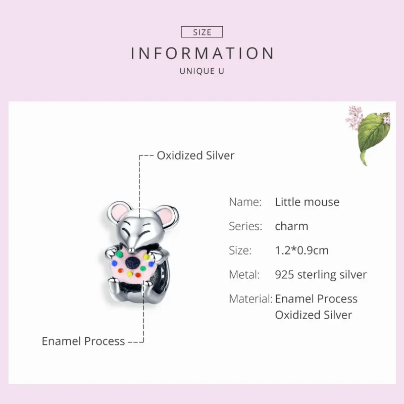 (bilde for) Pandora Style Silver Little Mouse Charm - SCC1318 - Vis 3