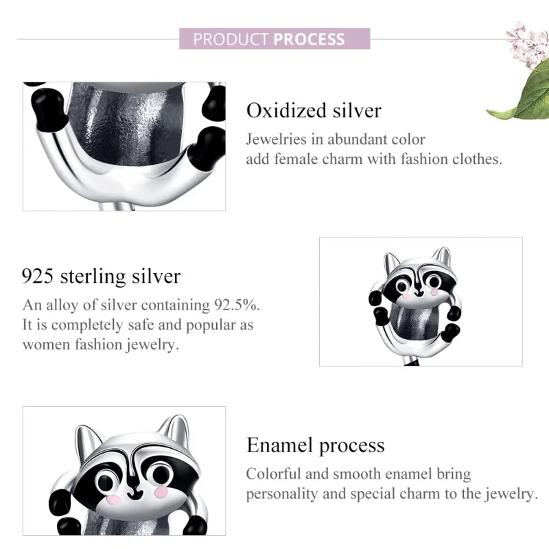 (bilde for) Pandora Style Silver Little Raccoon Charm - BSC403 - Vis 8
