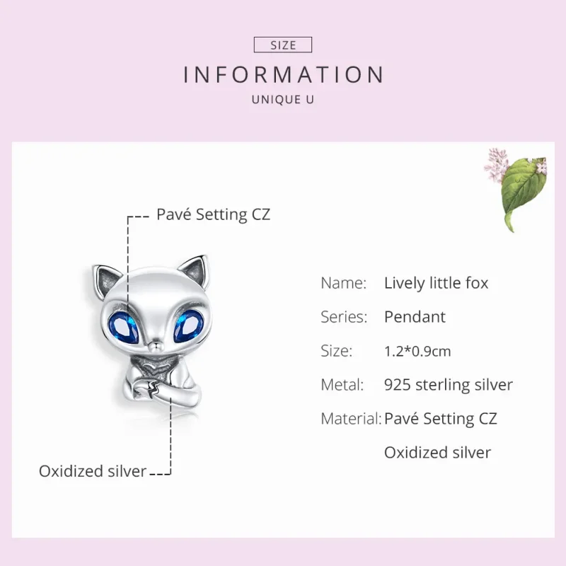 (bilde for) Pandora Style Silver Lively Little Fox Charm - SCC1808 - Vis 7