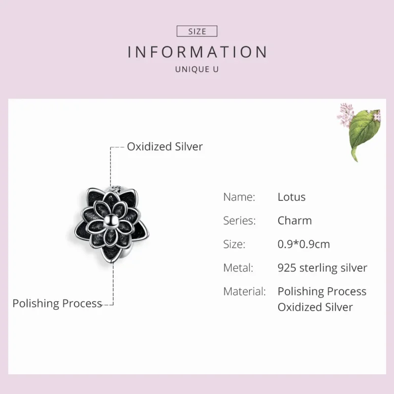 (bilde for) Pandora Style Silver Lotus Charm - SCC1196 - Vis 3