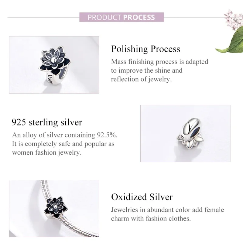 (bilde for) Pandora Style Silver Lotus Charm - SCC1196 - Vis 4