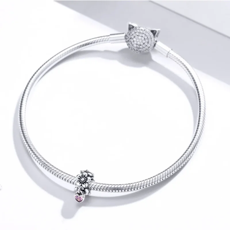 (bilde for) Pandora Style Silver Love Flower Charm - SCC1485 - Vis 3