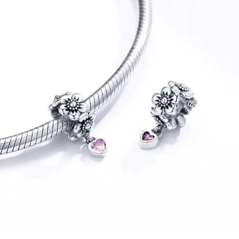 (bilde for) Pandora Style Silver Love Flower Charm - SCC1485 - Vis 4