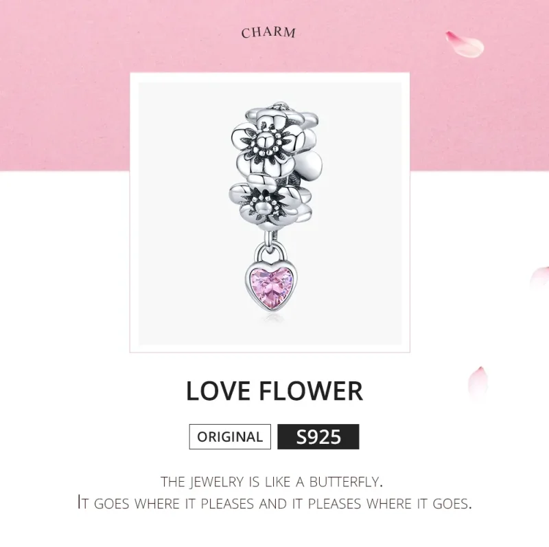 (bilde for) Pandora Style Silver Love Flower Charm - SCC1485 - Vis 5