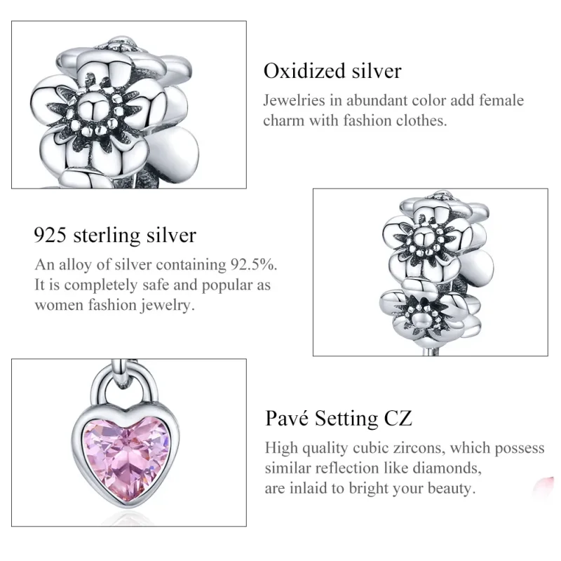 (bilde for) Pandora Style Silver Love Flower Charm - SCC1485 - Vis 6