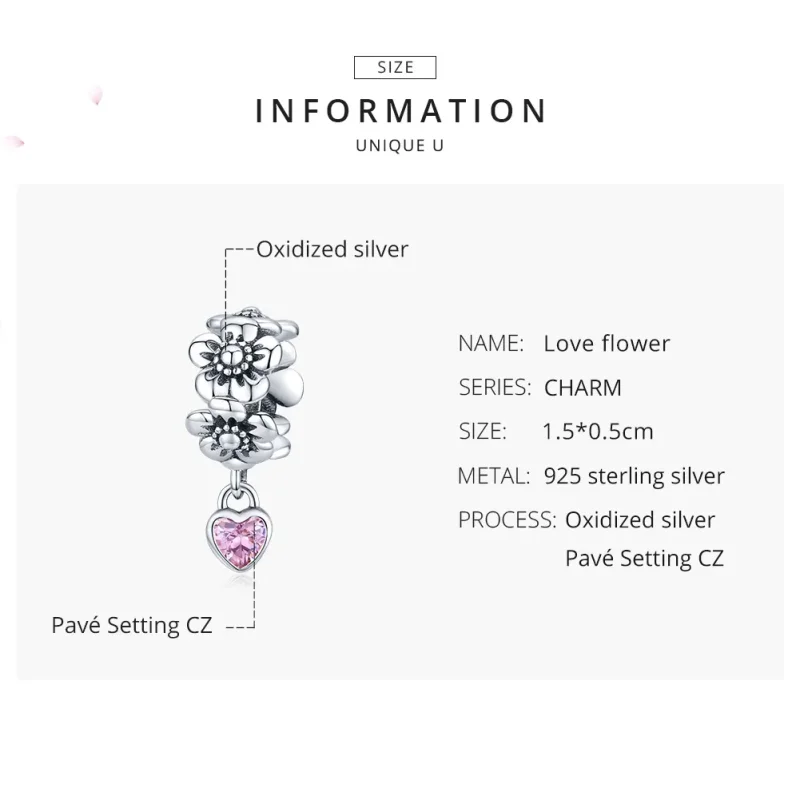 (bilde for) Pandora Style Silver Love Flower Charm - SCC1485 - Vis 7