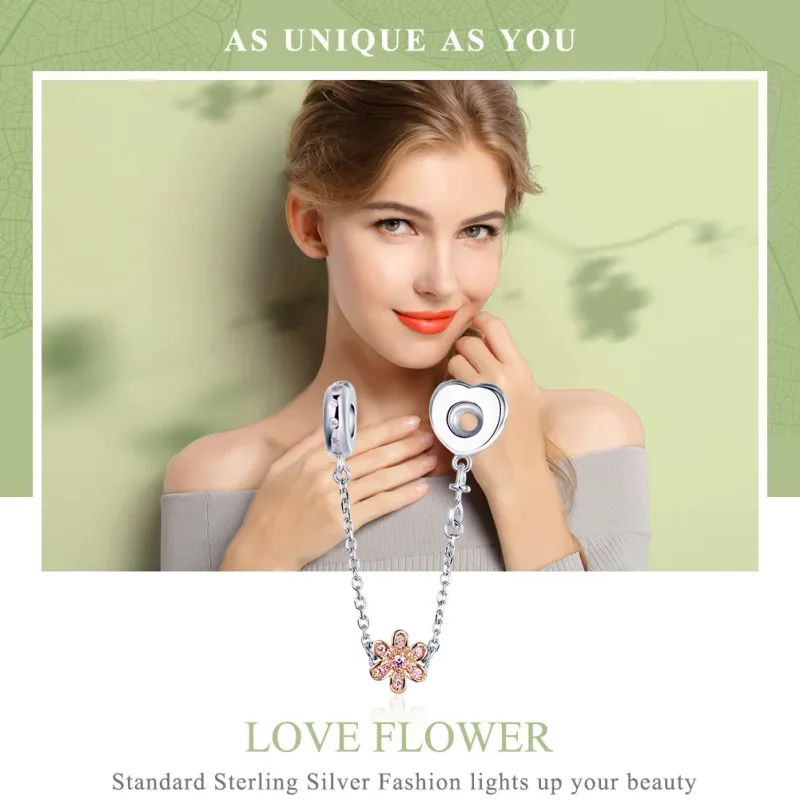 (bilde for) Pandora Style Silver Love Flower Safety Chain - SCC1113 - Vis 2