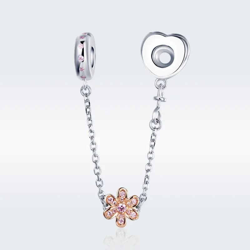 (bilde for) Pandora Style Silver Love Flower Safety Chain - SCC1113 - Vis 3