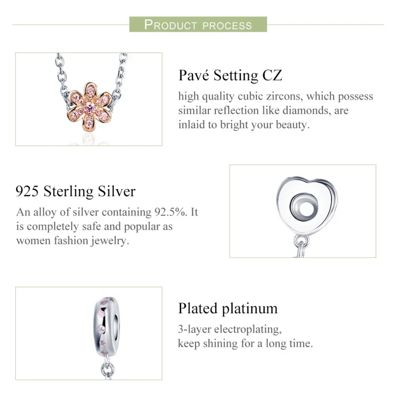 (bilde for) Pandora Style Silver Love Flower Safety Chain - SCC1113 - Vis 4