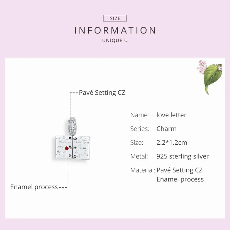(bilde for) Pandora Style Silver Love Letter Dangle - SCC1262 - Vis 3