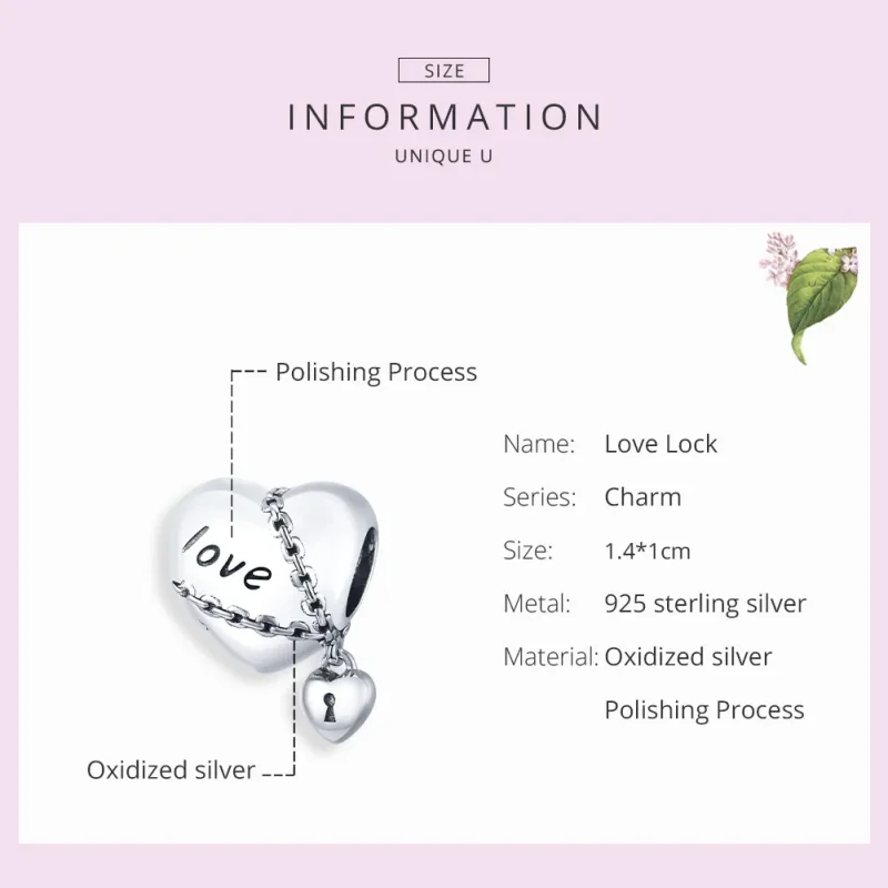 (bilde for) Pandora Style Silver Love Lock Charm - SCC1553 - Vis 7