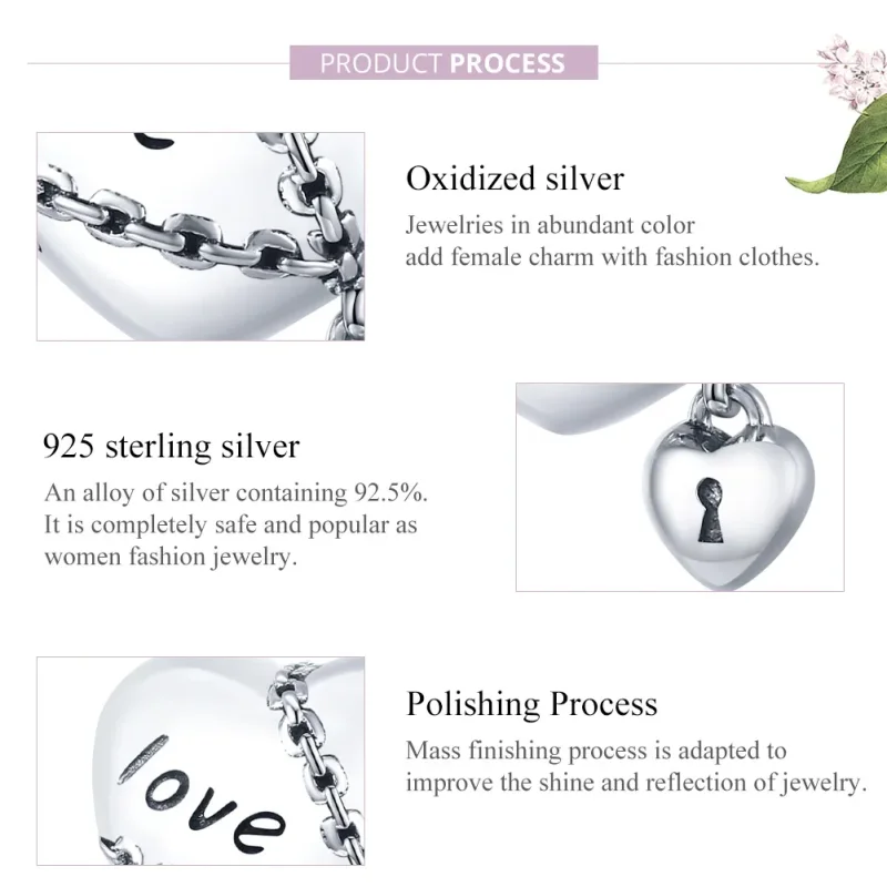 (bilde for) Pandora Style Silver Love Lock Charm - SCC1553 - Vis 8