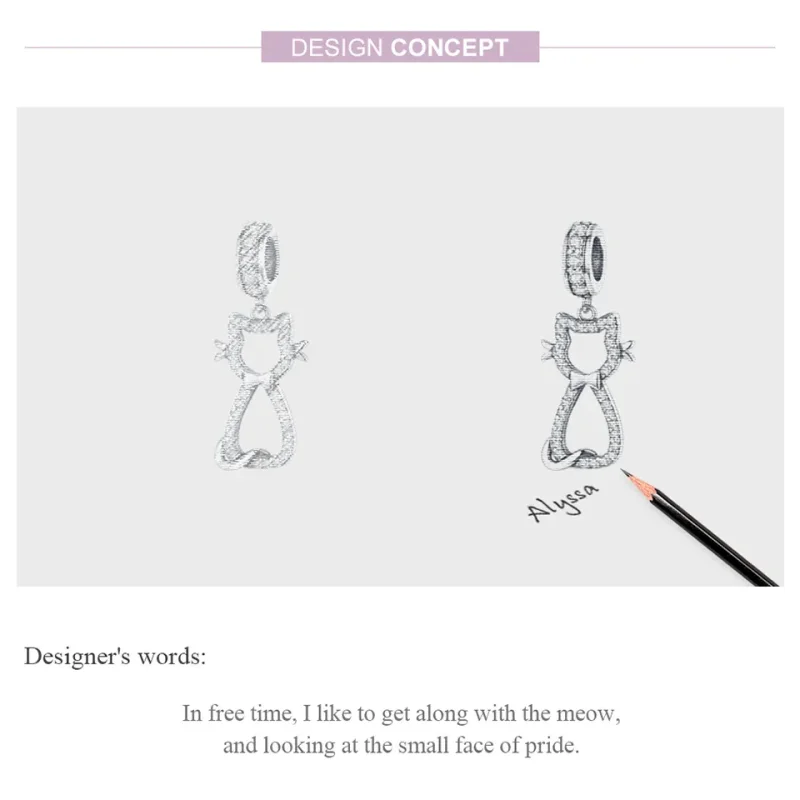 (bilde for) Pandora Style Silver Lovely Cat Dangle - SCC1162 - Vis 5
