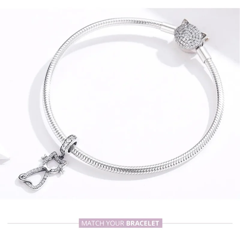 (bilde for) Pandora Style Silver Lovely Cat Dangle - SCC1162 - Vis 7