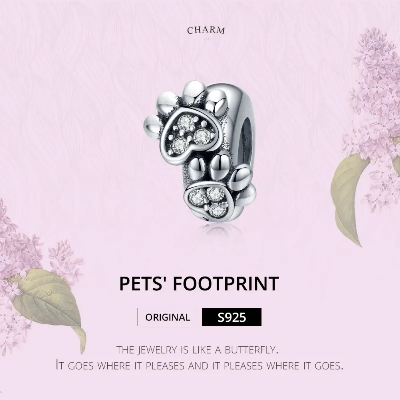 (bilde for) Pandora Style Silver Lovely Cat Paw Spacer - SCC1312 - Vis 2