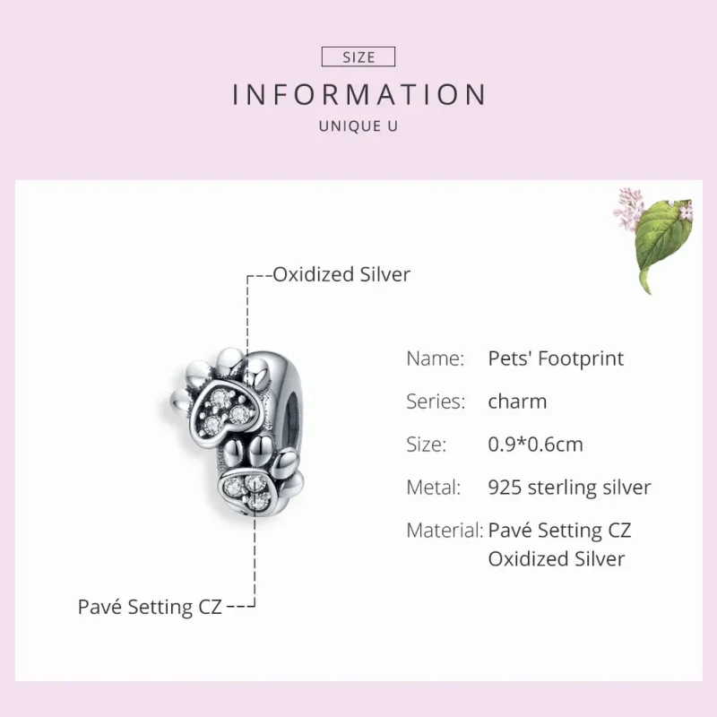 (bilde for) Pandora Style Silver Lovely Cat Paw Spacer - SCC1312 - Vis 3