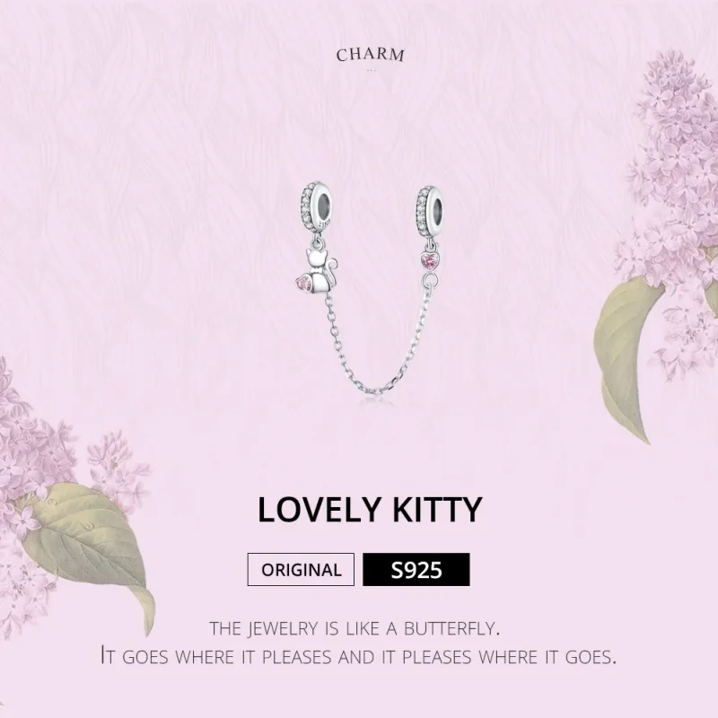 (bilde for) Pandora Style Silver Lovely Cat Safety Chain - SCC1233 - Vis 2
