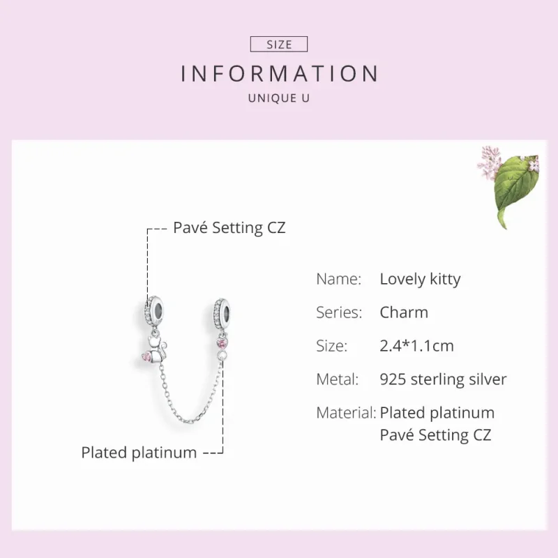 (bilde for) Pandora Style Silver Lovely Cat Safety Chain - SCC1233 - Vis 3