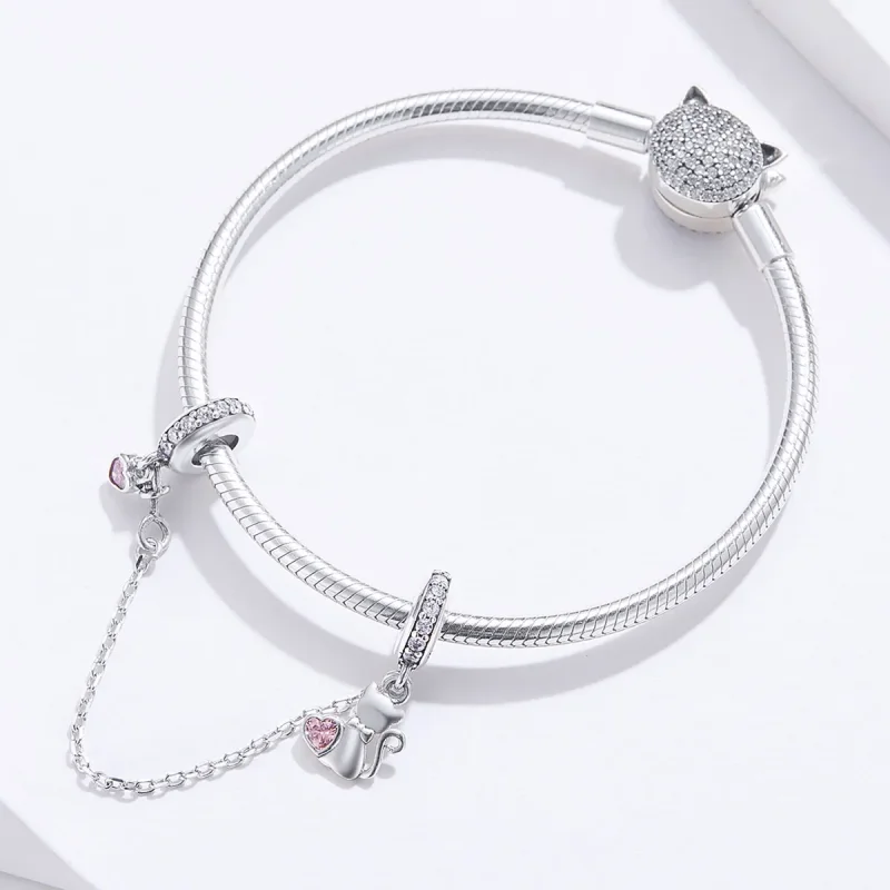 (bilde for) Pandora Style Silver Lovely Cat Safety Chain - SCC1233 - Vis 4