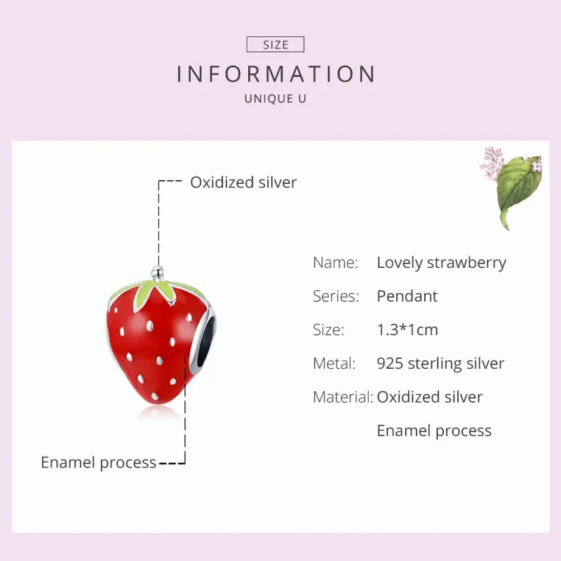 (bilde for) Pandora Style Silver Lovely Strawberry Charm - SCC1839 - Vis 7