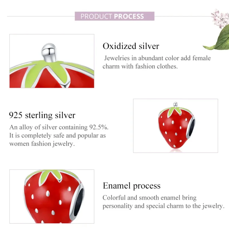 (bilde for) Pandora Style Silver Lovely Strawberry Charm - SCC1839 - Vis 8
