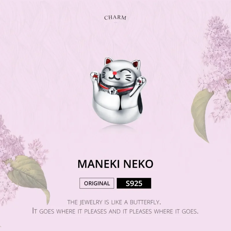 (bilde for) Pandora Style Silver Maneki Neko Charm - SCC1178 - Vis 2