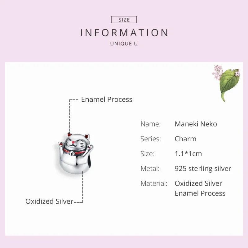 (bilde for) Pandora Style Silver Maneki Neko Charm - SCC1178 - Vis 3