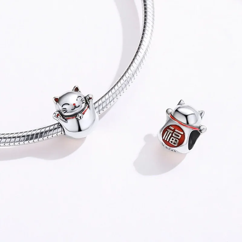 (bilde for) Pandora Style Silver Maneki Neko Charm - SCC1178 - Vis 4